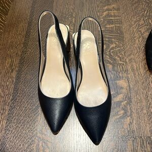 Vince Camuto black leather sling backs